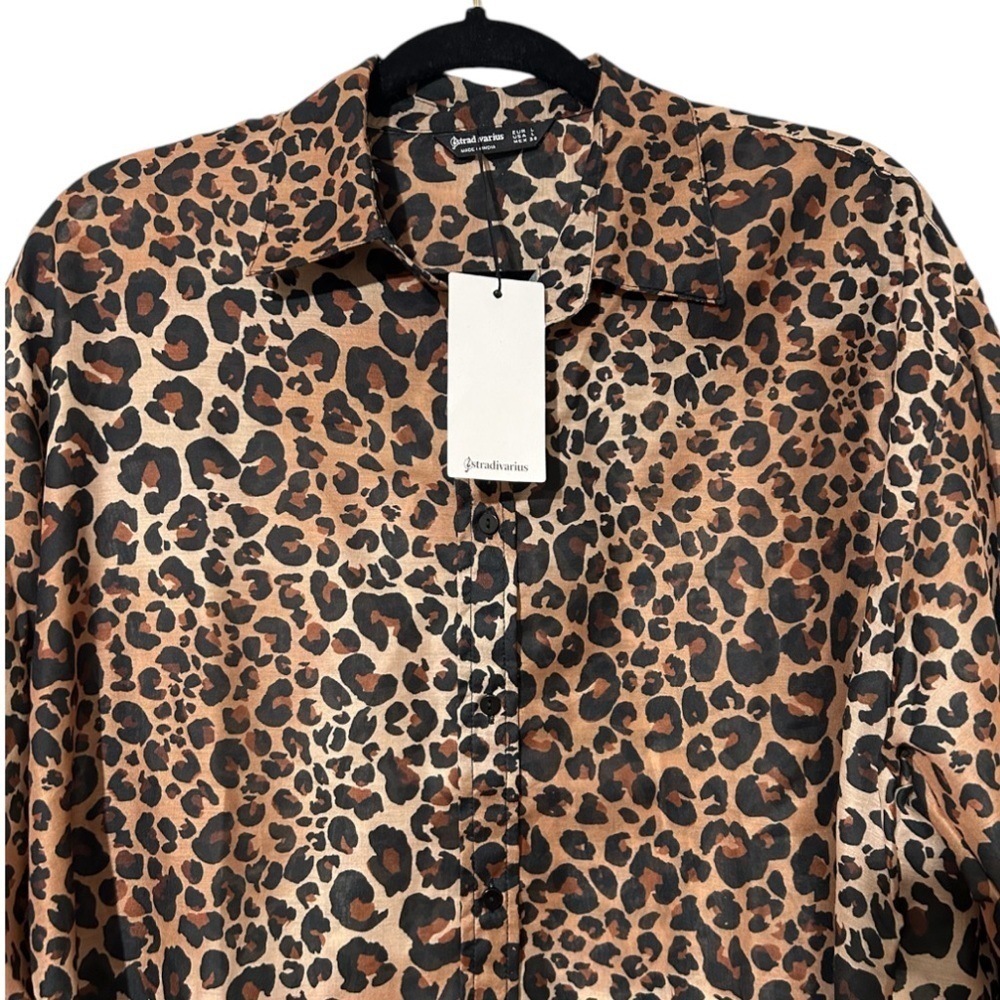 ASOS- Stradivarius  Button Down Leopard Print Blouse Sz Large Office Siren - Picture 5 of 8